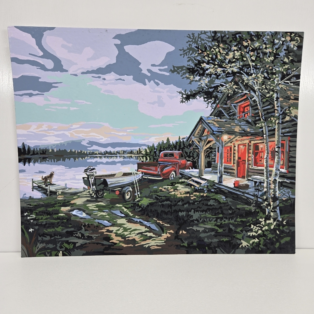Forest Cabin Countryside Cottage Finished Acrylic Painting Paint By Number 20x16
